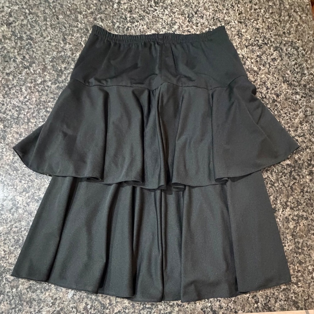 Another Thyme Black Tiered Ruffle Midi Skirt Elastic Waist Boho Minimalist